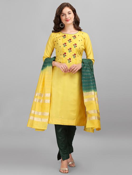 yellow silk blend unstitched suit - 18014660 - Very Small Image - 1