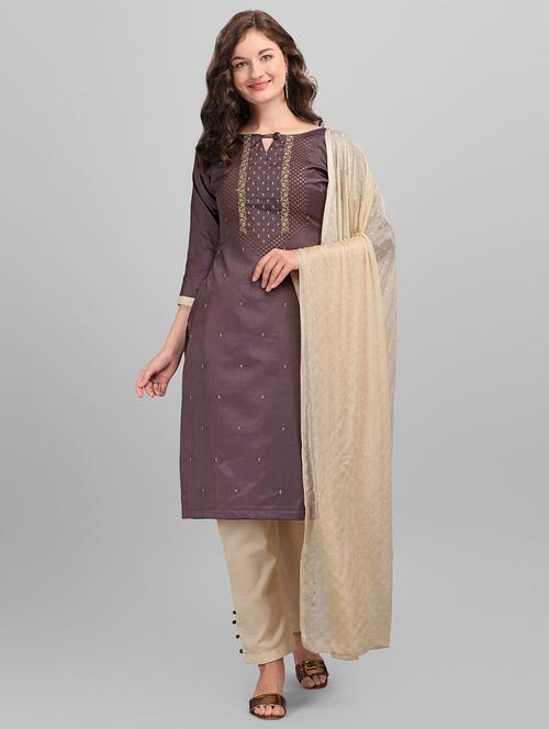 brown silk unstitched suit - 18014679 - Very Small Image - 1