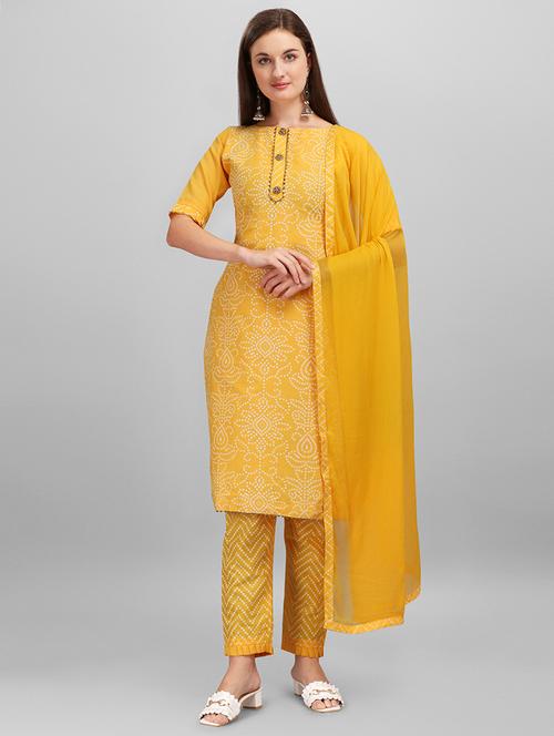 yellow cotton blend unstitched suit - 18014690 - Very Small Image - 1