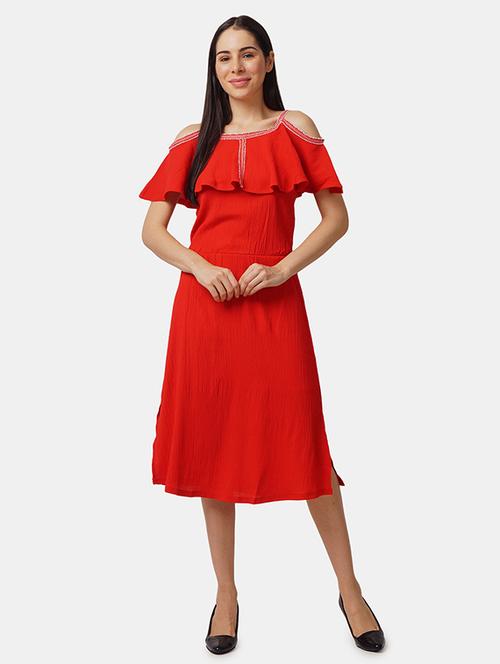 cold shoulder solid a-line dress - 18014784 - Very Small Image - 1