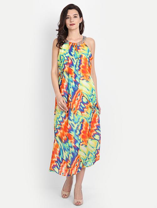 halter neck printed a-line dress - 18014786 - Very Small Image - 1