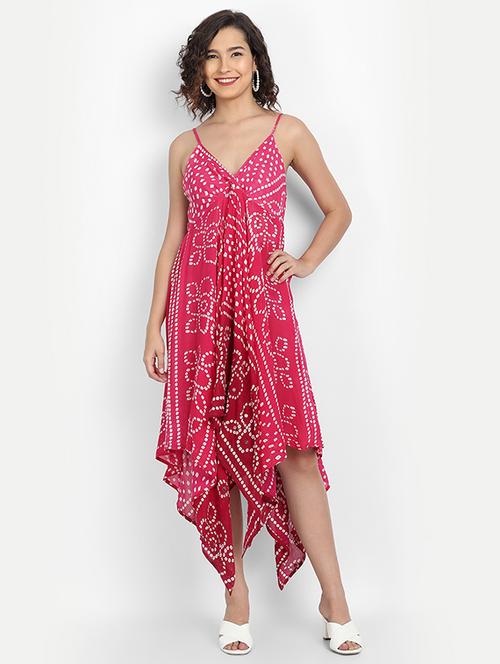 cami neck bandhani fit & flare dress - 18014787 - Very Small Image - 1