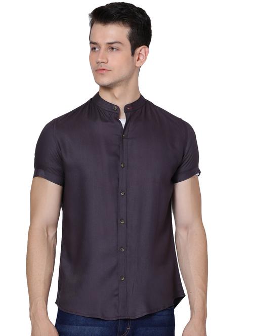 grey solid casual shirt - 18014900 - Very Small Image - 1