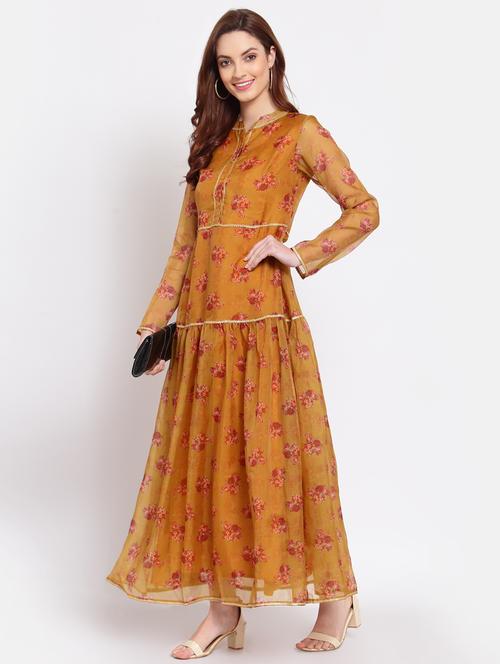 multi colored printed fit & flare ethnic dress - 18015606 - Very Small Image - 1
