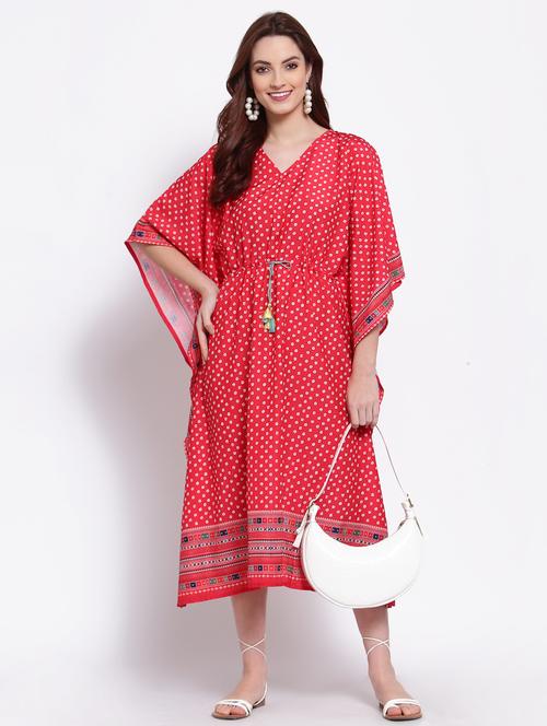 drawstring waist printed kaftan dress - 18015609 - Very Small Image - 1
