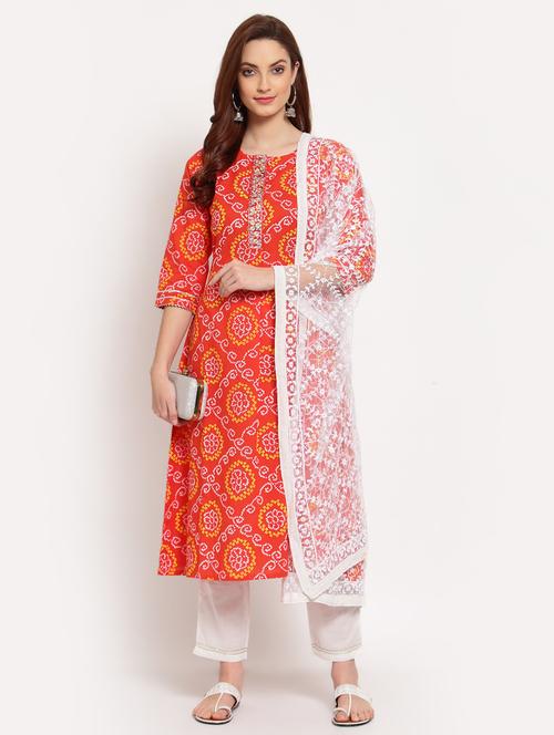 orange cotton kurta pant set - 18015739 - Very Small Image - 1