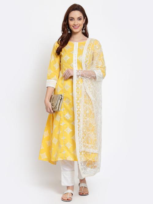 yellow cotton kurta pant set - 18015740 - Very Small Image - 1