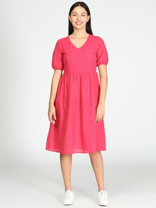 v-neck printed fit & flare dress - 18016260 - Very Small Image - 1