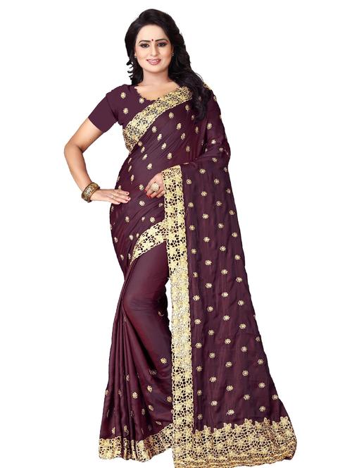 ethnic motifs embroidered saree with blouse - 18016421 - Very Small Image - 1