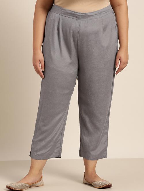 grey rayon straight tapered pant - 18016718 - Very Small Image - 1