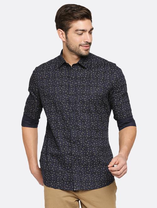 navy blue printed casual shirt - 18017402 - Very Small Image - 1