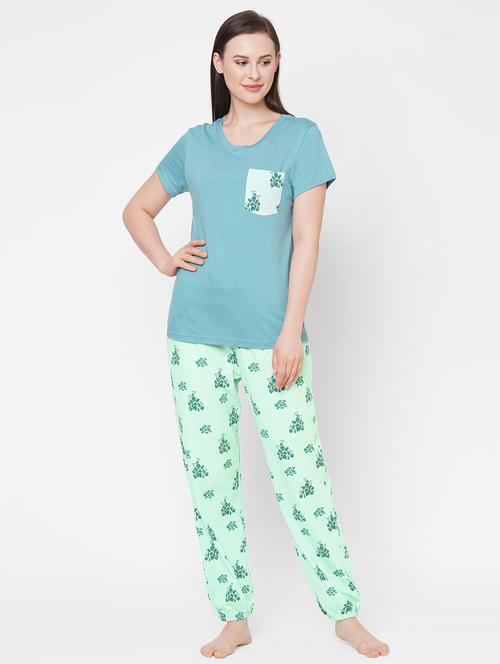 round neck printed nightwear pajama set - 18017838 - Very Small Image - 1