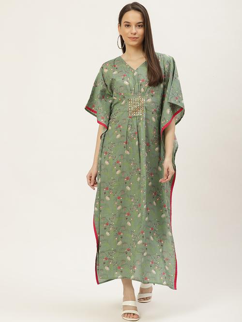 drawstring waist printed maxi kaftan - 18018410 - Very Small Image - 1