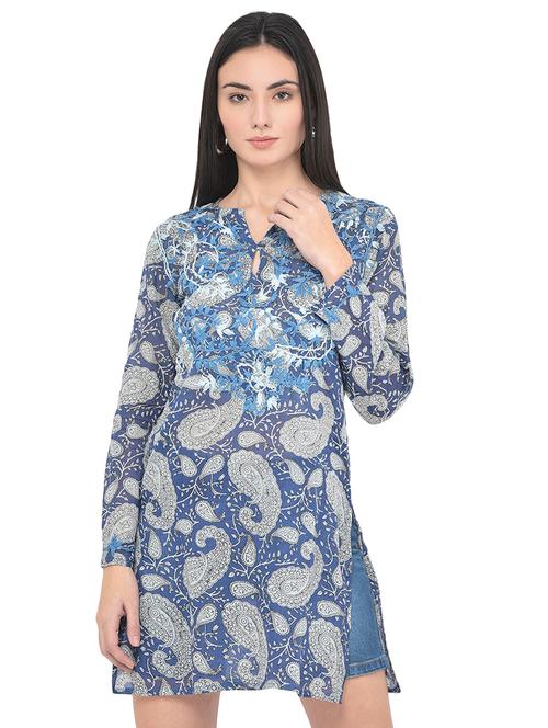 key hole neck printed tunic - 18018465 - Very Small Image - 1