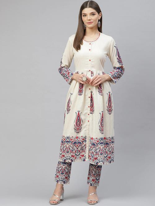 cream cotton kurta pant set - 18018932 - Very Small Image - 1