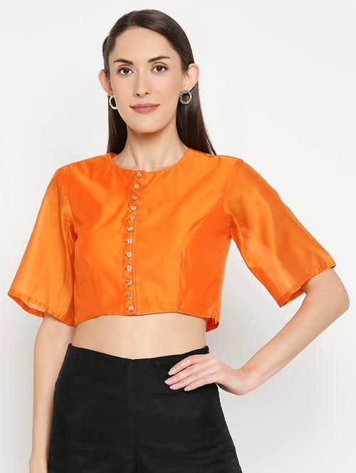 orange art silk solid blouse - 18018943 - Very Small Image - 1