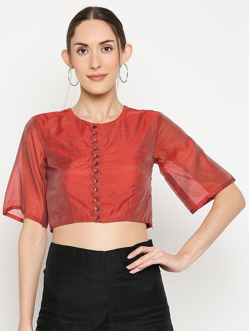orange art silk solid blouse - 18018946 - Very Small Image - 1