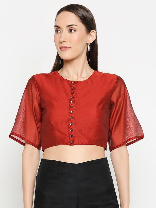 orange art silk solid blouse - 18018953 - Very Small Image - 1
