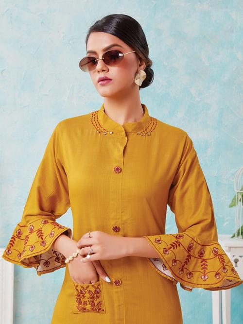 yellow rayon kurti - 18019324 - Very Small Image - 1