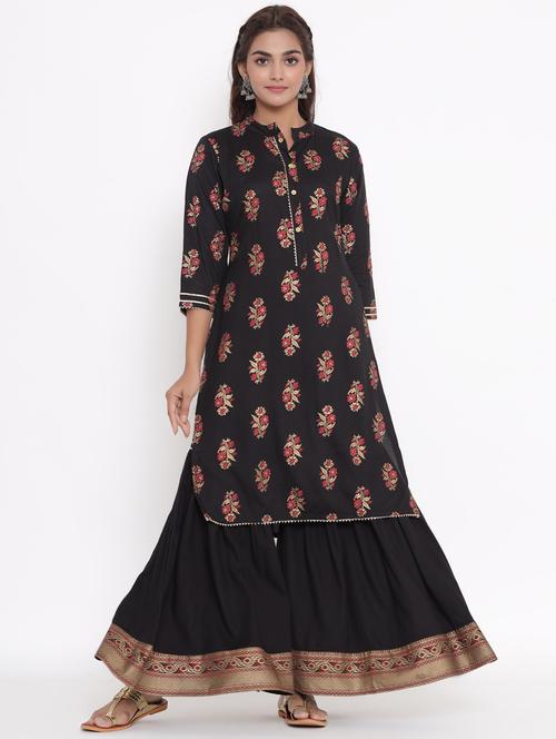 black rayon kurta sharara set - 18019613 - Very Small Image - 1