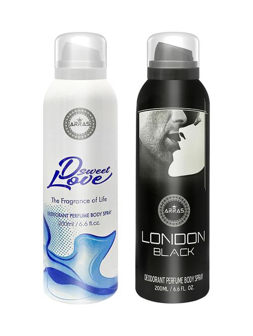 arras d sweet love blue & london black deodorant body spray, 200ml pack of 2 - 18019947 - Very Small Image - 1