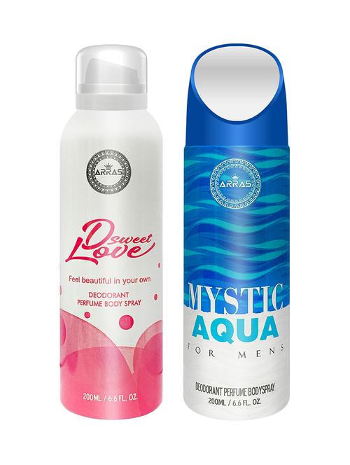 arras d sweet love pink & mystic aqua deodorant body spray, 200ml pack of 2 - 18019964 - Very Small Image - 1
