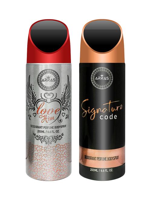 arras love him & signature code deodorant body spray, 200ml pack of 2 - 18020001 - Very Small Image - 1