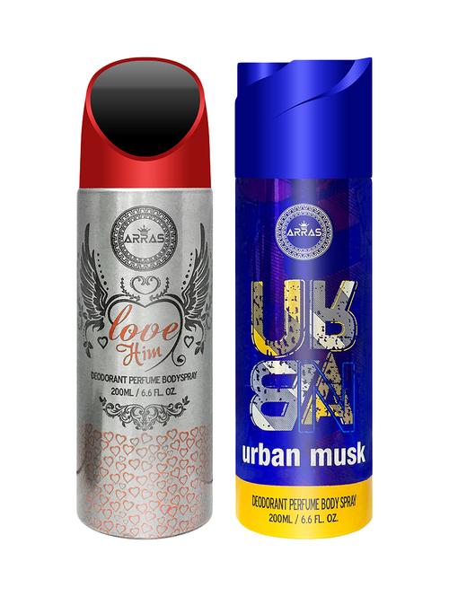 arras love him & urban musk deodorant body spray, 200ml pack of 2 - 18020003 - Very Small Image - 1