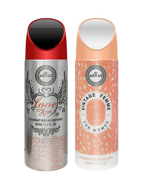 arras love him & vintage femme deodorant body spray, 200ml pack of 2 - 18020004 - Very Small Image - 1