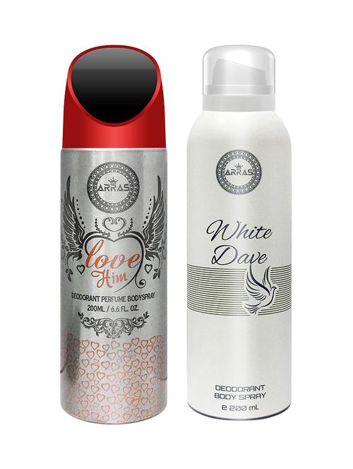arras love him & white dave deodorant body spray, 200ml pack of 2 - 18020005 - Very Small Image - 1