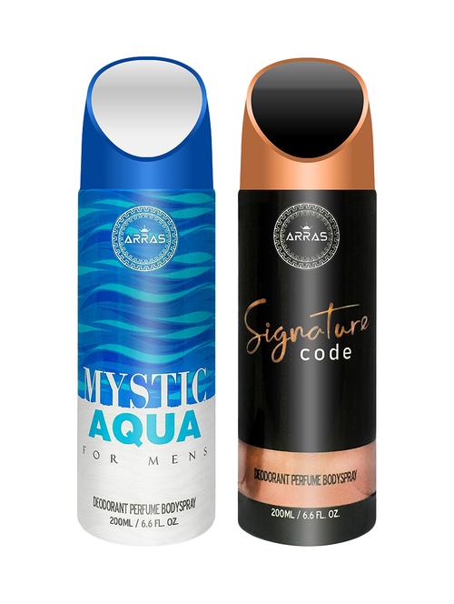arras mystic aqua & signature code deodorant body spray, 200ml pack of 2 - 18020007 - Very Small Image - 1