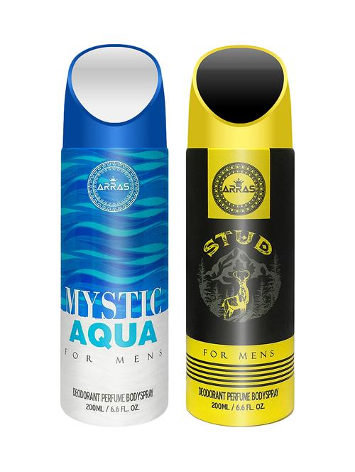 arras mystic aqua & stud deodorant body spray, 200ml pack of 2 - 18020008 - Very Small Image - 1