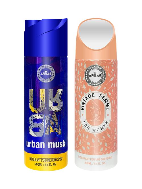 arras urban musk & vintage femme deodorant body spray, 200ml pack of 2 - 18020028 - Very Small Image - 1