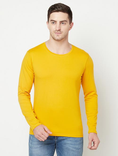 yellow round neck solid t-shirt - 18020083 - Very Small Image - 1