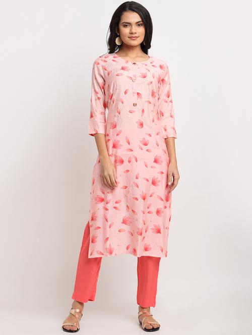 pink chanderi kurta pant set - 18020134 - Very Small Image - 1