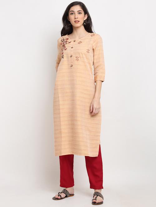 cream cotton blend kurta pant set - 18020138 - Very Small Image - 1
