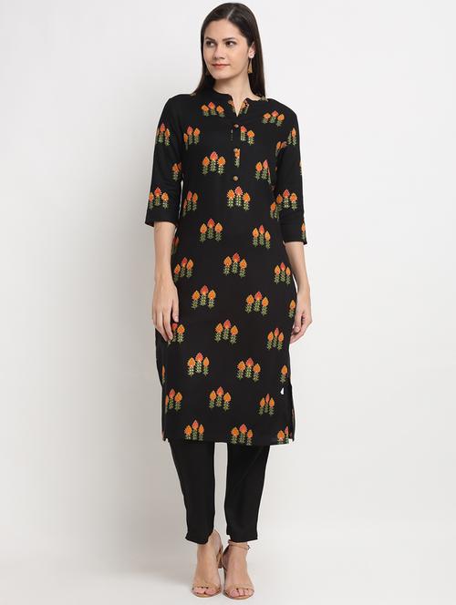black rayon kurta pant set - 18020157 - Very Small Image - 1