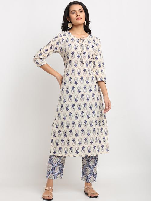 offwhite cotton kurta pant set - 18020171 - Very Small Image - 1