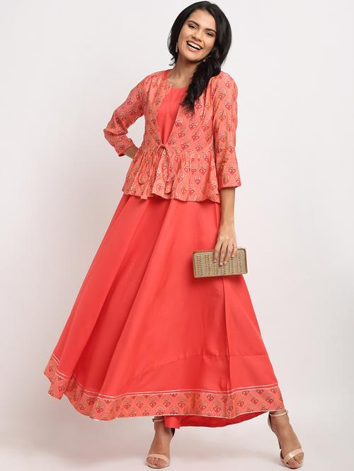 pink rayon flared gown - 18020189 - Very Small Image - 1