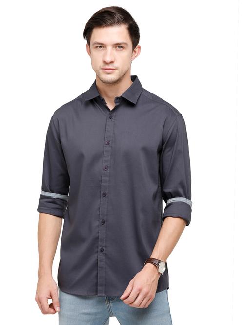 charcoal-grey solid casual shirt - 18020244 - Very Small Image - 1