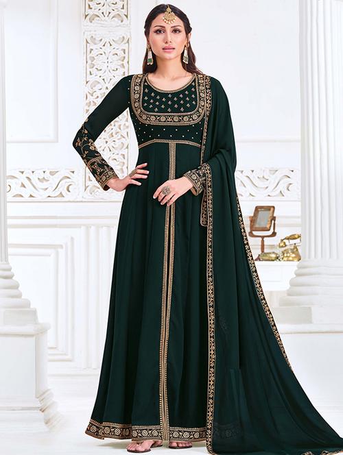 green georgette semistitched suit - 18020454 - Very Small Image - 1