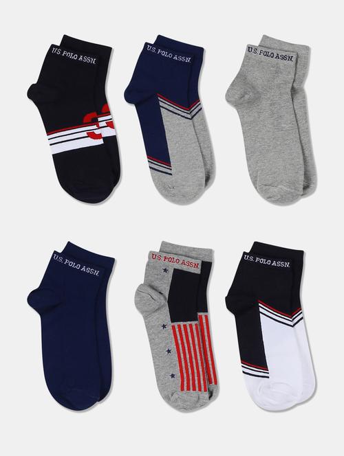 set of 6 multi colored cotton ankle length sock - 18020603 - Very Small Image - 1