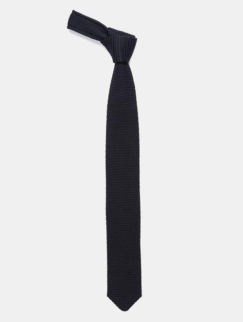 navy blue self textured tie - 18020669 - Very Small Image - 1