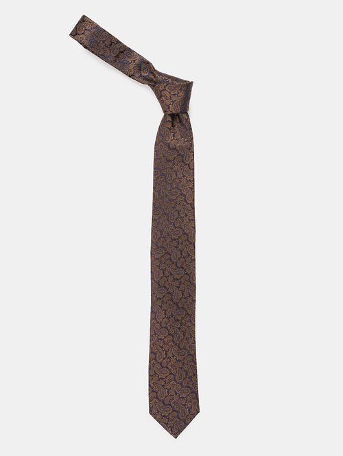 navy and brown self textured tie - 18020692 - Very Small Image - 1