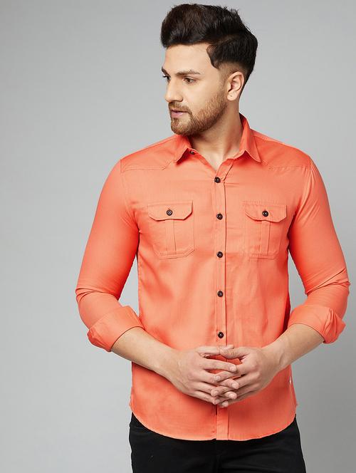 orange solid casual shirt - 18020746 - Very Small Image - 1