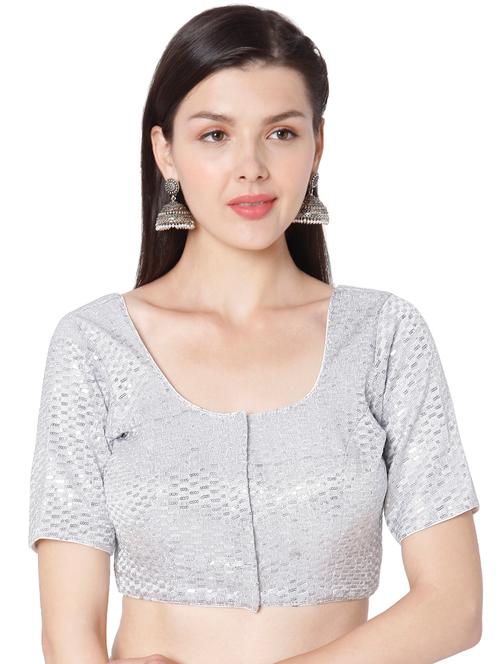 silver cotton blend embroidered blouse - 18020766 - Very Small Image - 1