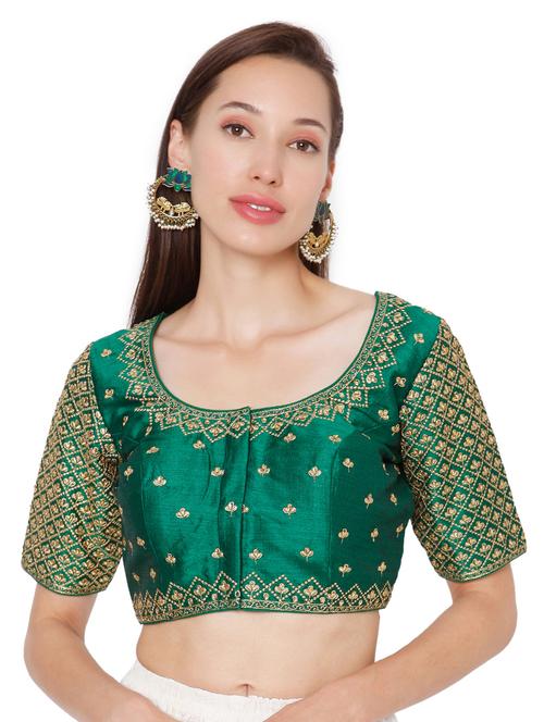 green raw silk embroidered blouse - 18020789 - Very Small Image - 1