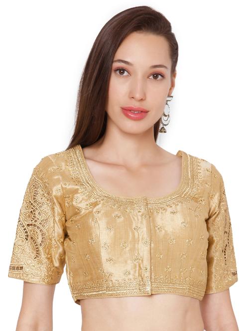gold raw silk embroidered blouse - 18020792 - Very Small Image - 1