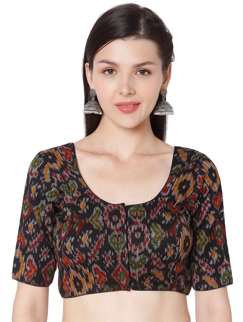 black cotton printed blouse - 18020802 - Very Small Image - 1