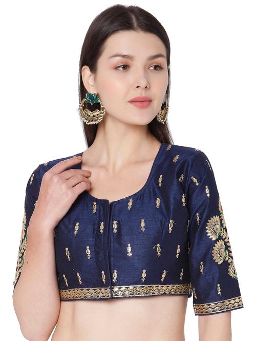 blue cotton blend embroidered blouse - 18020837 - Very Small Image - 1